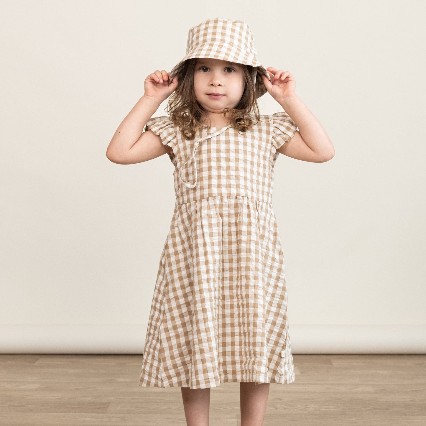 Organic Flutter Summer Dress - Brown Chequered