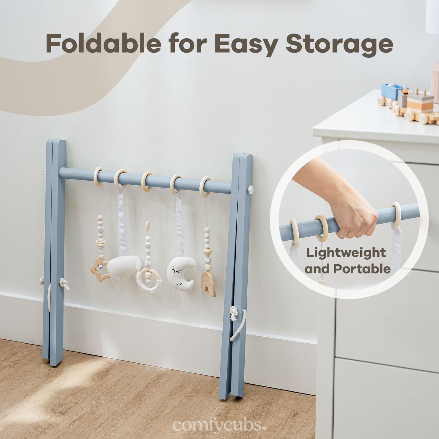 Foldable Baby Play Gym with 5 Hanging Toys by Comfy Cubs