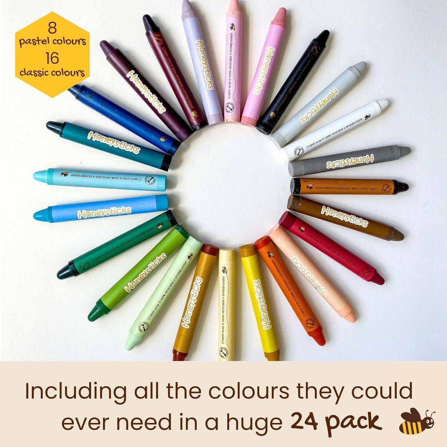 Honeysticks Jumbo Crayons (24 Pk) - 100% Pure Beeswax Crayon