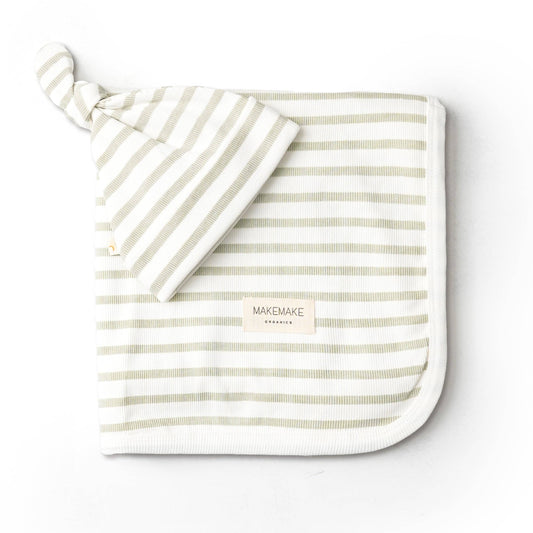 Organic Swaddle Blanket & Hat Set - Sage Stripes