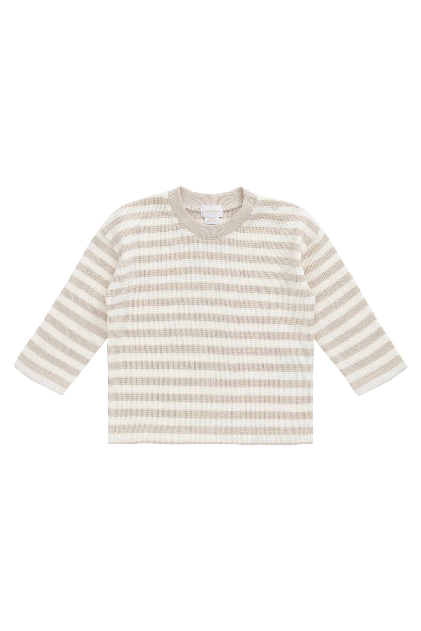 Organic Cotton Waffle Leith Long Sleeve Top - Staple Stripe Oat/Cloud