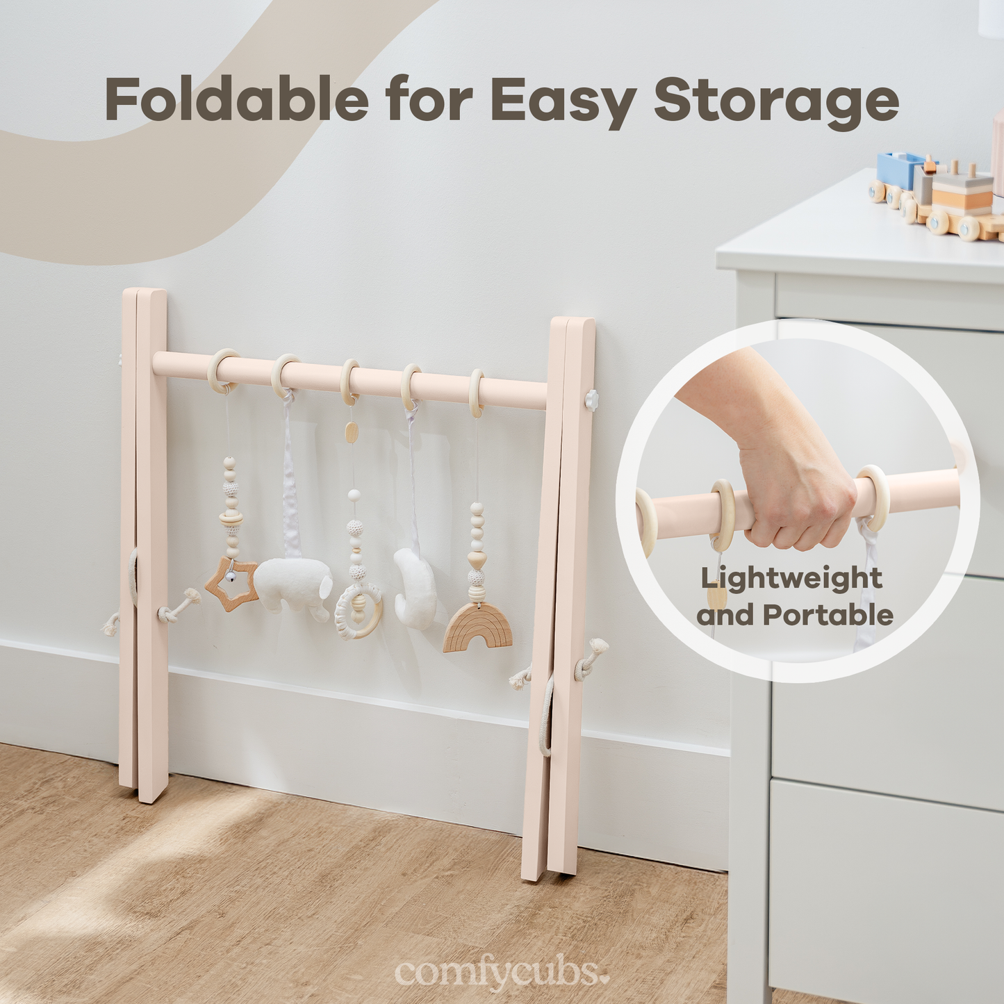 Foldable Baby Play Gym with 5 Hanging Toys by Comfy Cubs