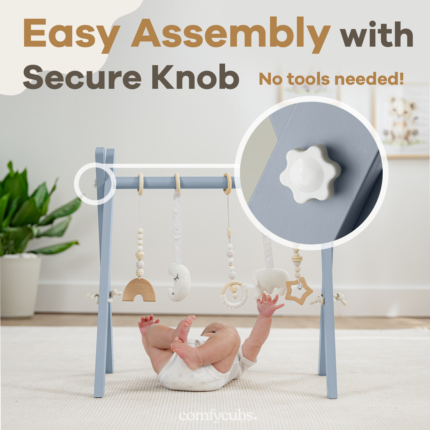 Foldable Baby Play Gym with 5 Hanging Toys by Comfy Cubs