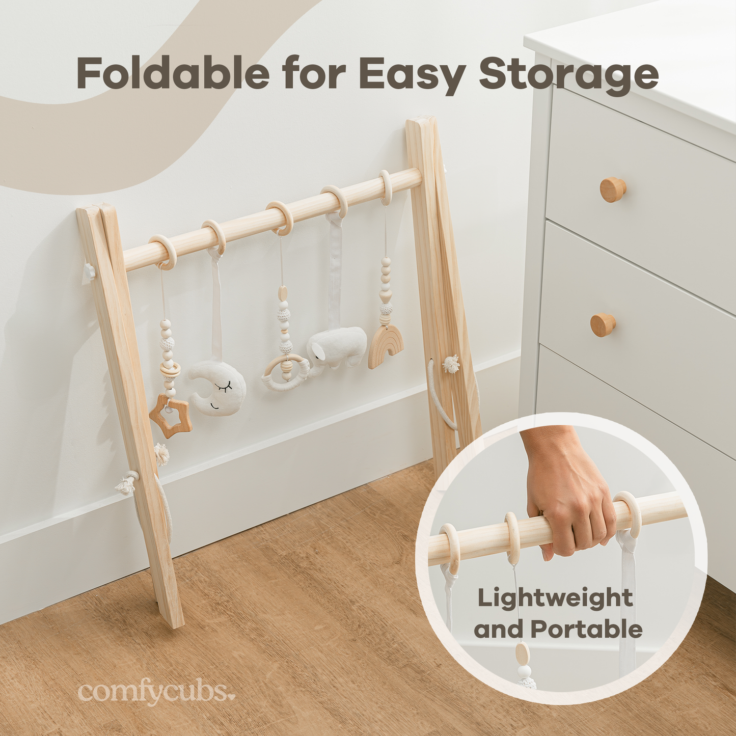 Foldable Baby Play Gym with 5 Hanging Toys by Comfy Cubs