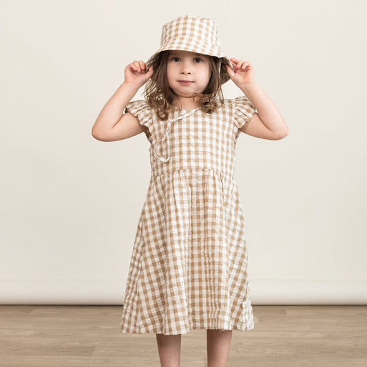 Organic Flutter Summer Dress - Brown Chequered