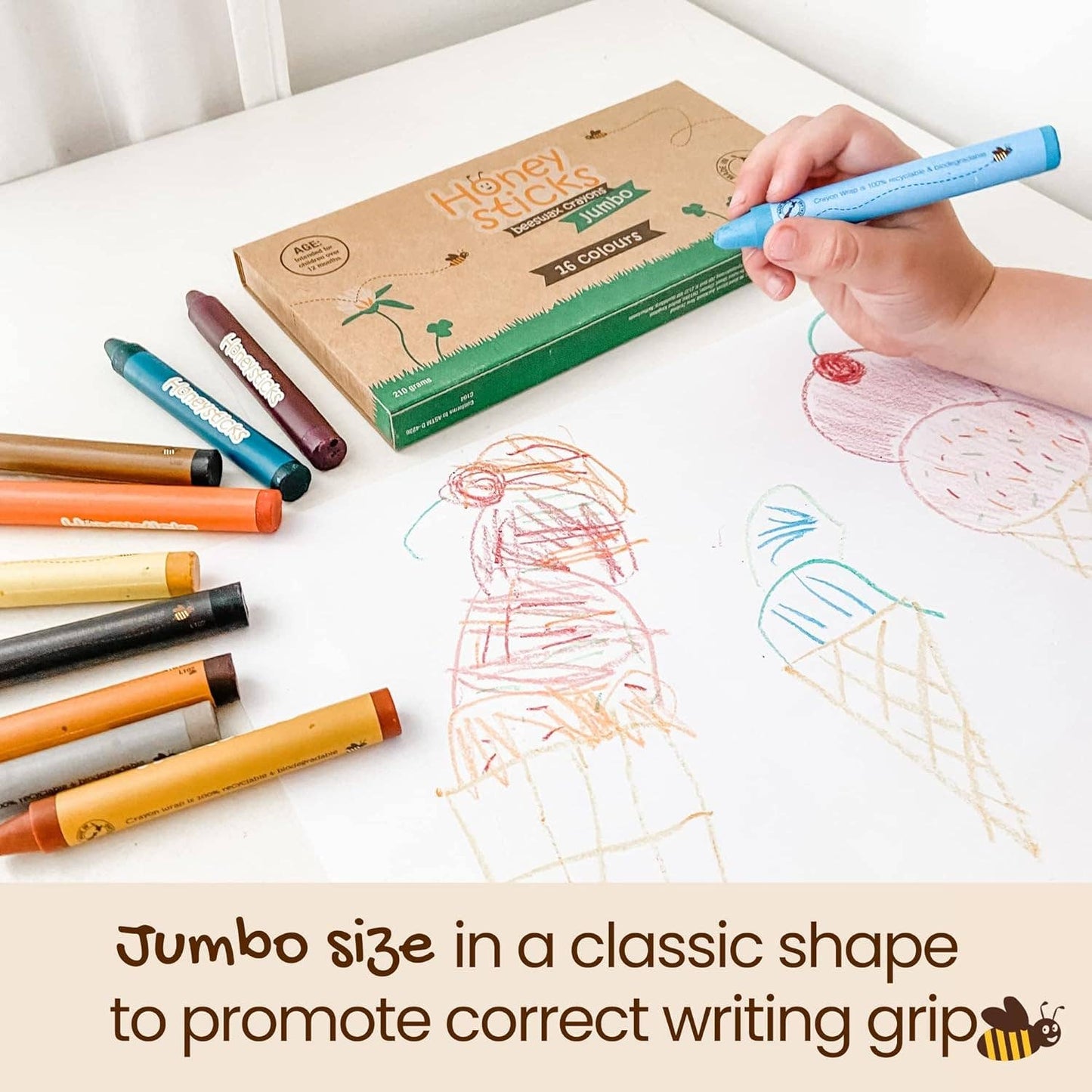 Honeysticks Jumbo Crayons (16 Pk) - 100% Pure Beeswax Crayon