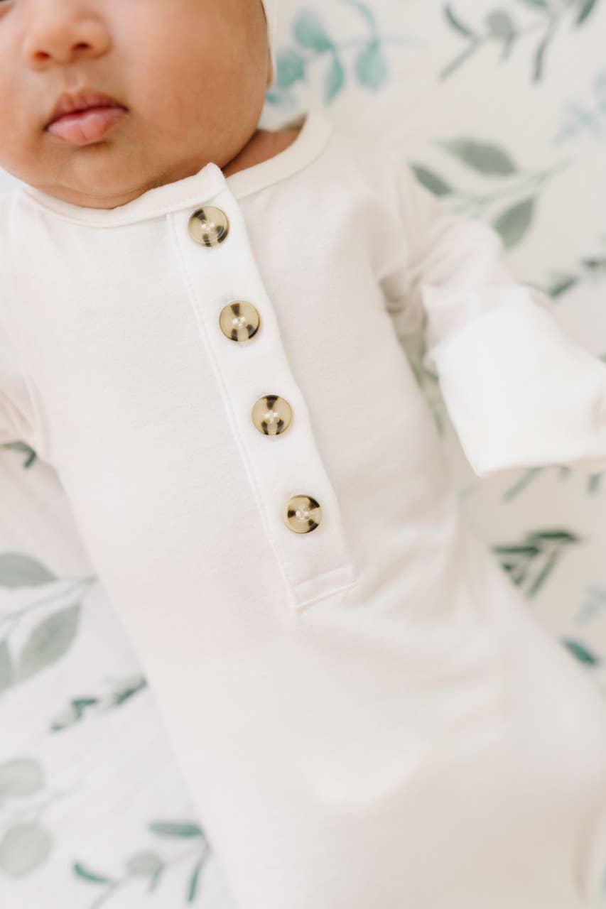 Baby Organic Knotted Gown + Top Knot Hat | Sugar White