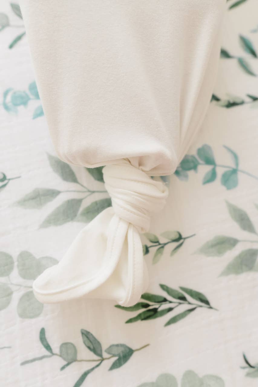 Baby Organic Knotted Gown + Top Knot Hat | Sugar White