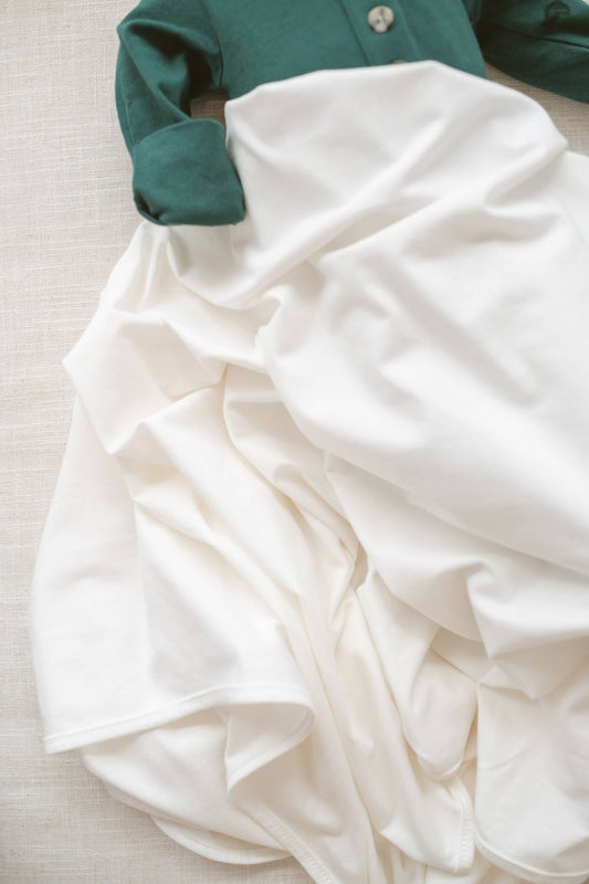 Organic Cotton Stretchy Swaddle Blanket | Sugar White | Baby
