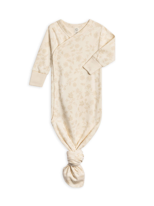 Organic Newborn Indy Kimono Gown - Aria Floral / Beige