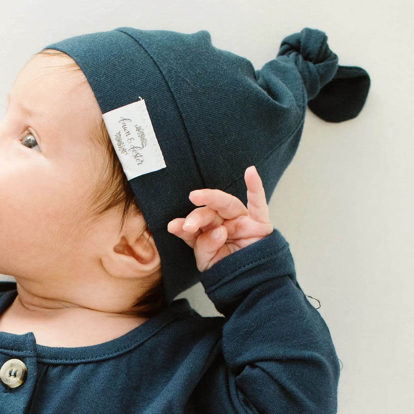 Baby Organic Knotted Gown + Top Knot Hat | Navy Blue