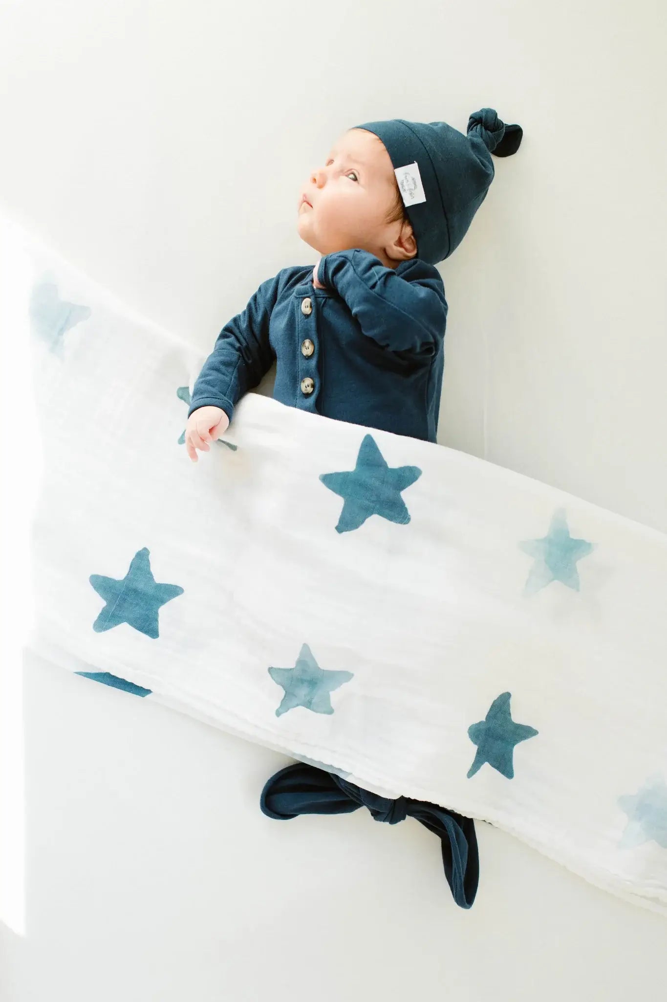 Baby Organic Knotted Gown + Top Knot Hat | Navy Blue