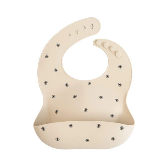 Silicone Baby Bib Black Daisy