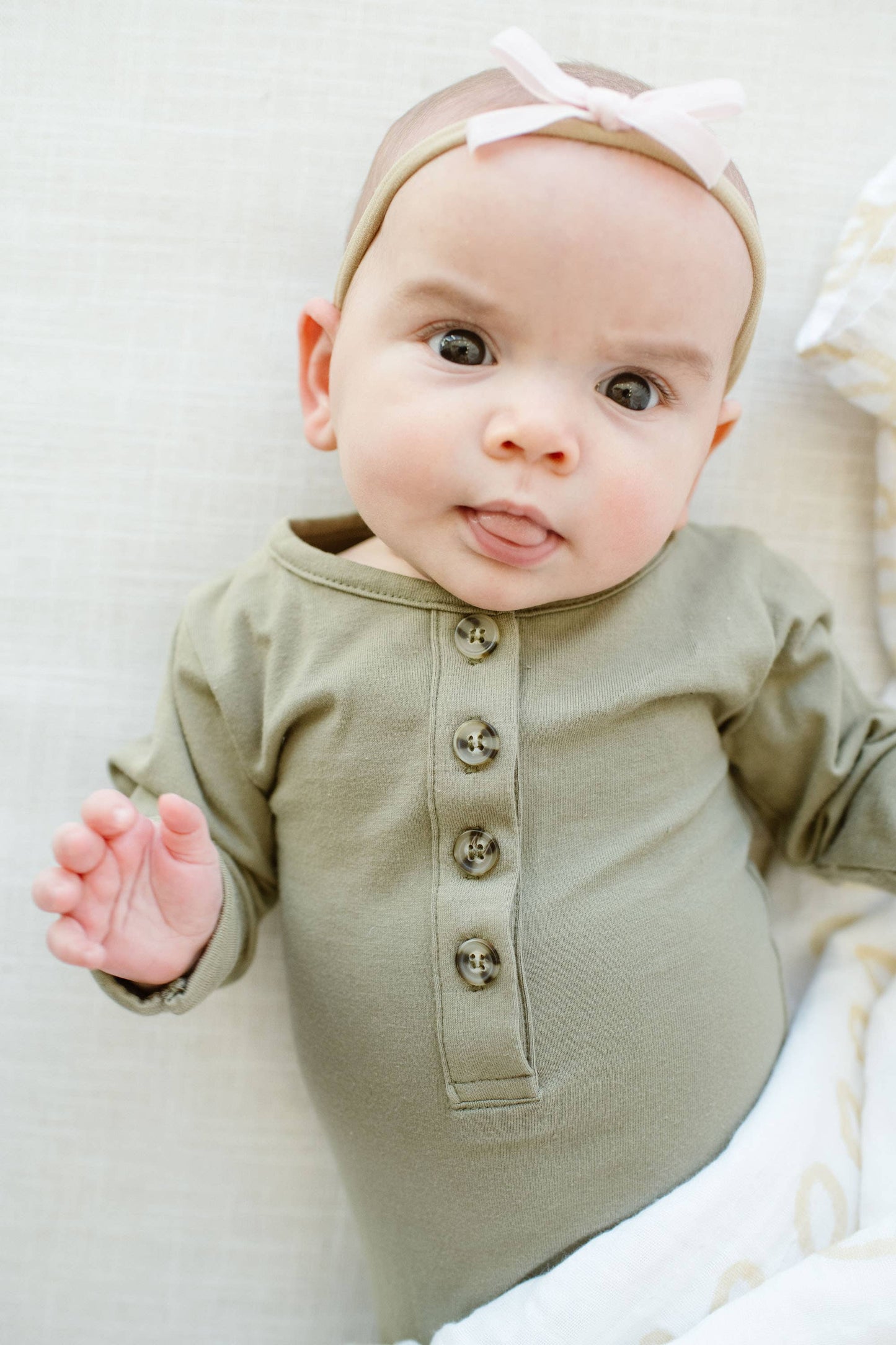 Baby Organic Knotted Gown + Top Knot Hat | Sage Green