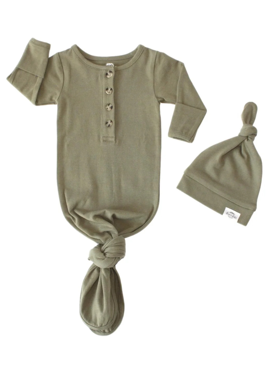 Baby Organic Knotted Gown + Top Knot Hat | Sage Green