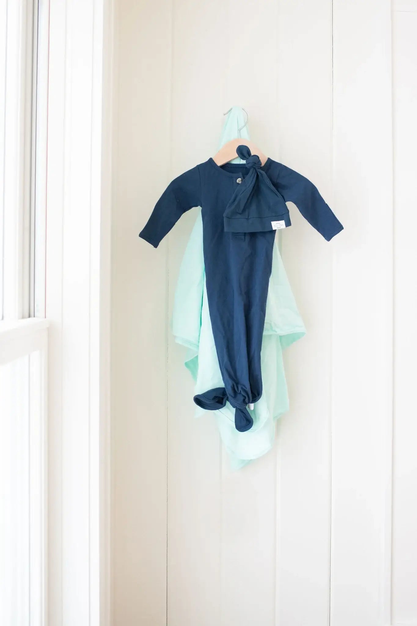 Baby Organic Knotted Gown + Top Knot Hat | Navy Blue