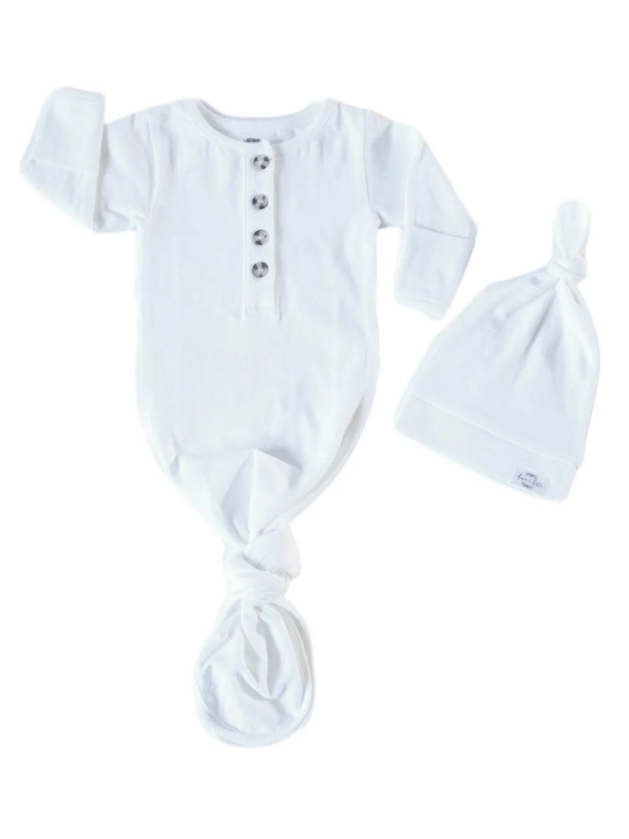 Baby Organic Knotted Gown + Top Knot Hat | Sugar White