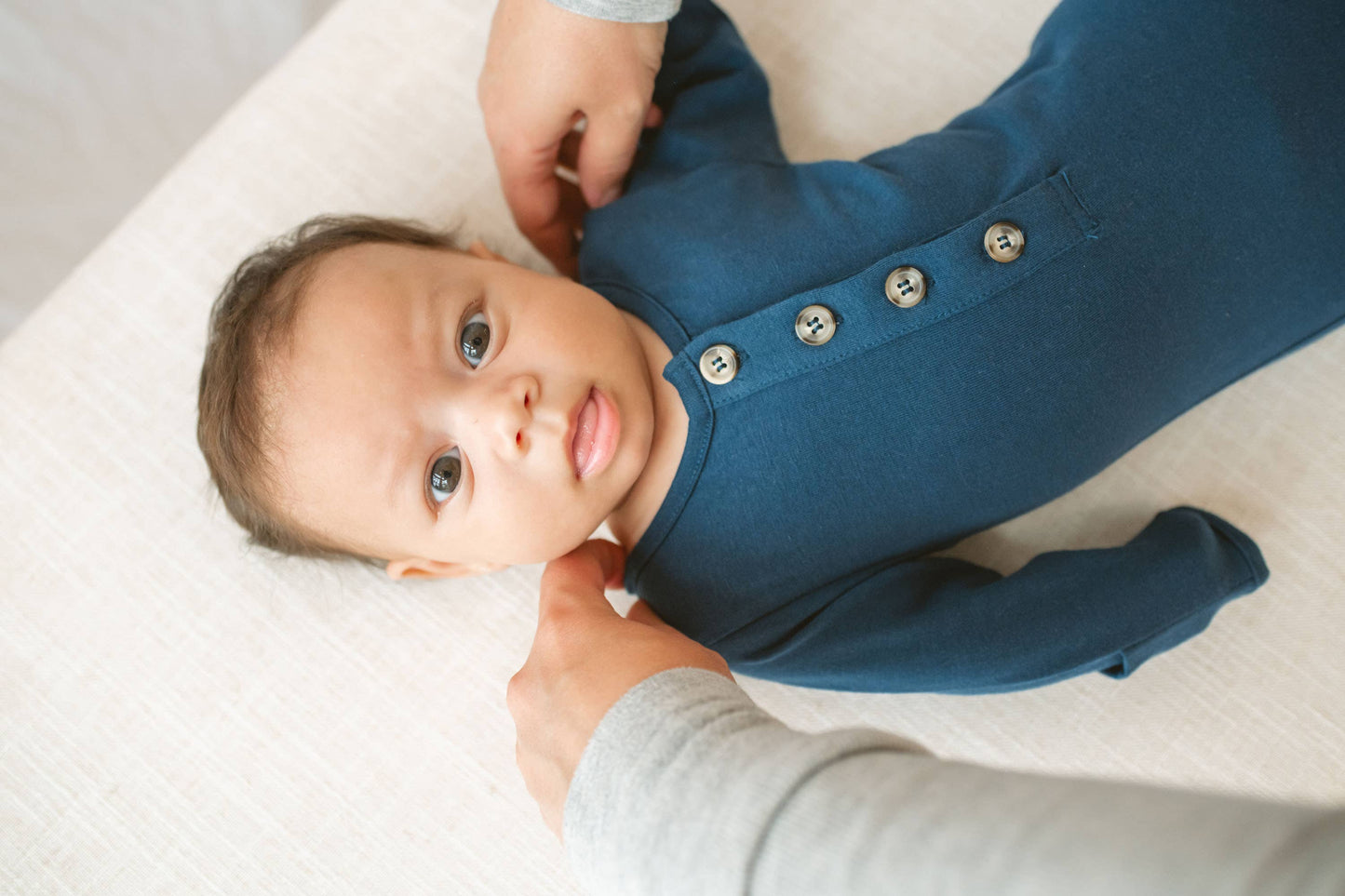 Baby Organic Knotted Gown + Top Knot Hat | Navy Blue